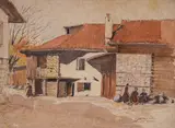 Petko Zadgorski, Houses in Bansko, 1960, акварел върху хартия