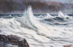 Rough sea, surf by Boris Stefchev, 1976, маслени бои върху платно, sold Jun 2026