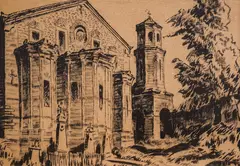 Boris Denev, The Church of the Holy Virgin in Plovdiv, туш върху хартия