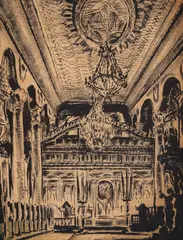 Boris Denev, The altar in the Church of the Holy Virgin, акварел и туш върху хартия