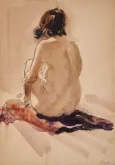 Iliya Petrov, Nude seen from the back, акварел и туш върху хартия