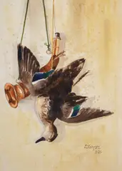 Otto Hořejší, Hunting still life, 1921, акварел върху хартия
