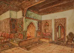 Hristo Kabakchiev, Interior of a manor house in Sofia, 1947, акварел и туш върху хартия