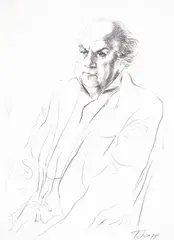 Georgi Chapkanov, Portrait of Federico Fellini, литография и молив върху хартия