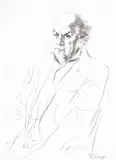 Georgi Chapkanov, Portrait of Federico Fellini, литография и молив върху хартия
