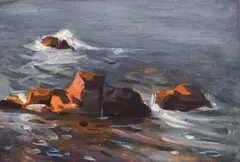 Veselin Tomov, The sea in the evening light, маслени бои върху картон