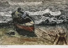 Aleksandar Mutafov, Fisherman, 1924, офорт и акватинта