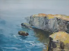 Peter Boyadzhiev, Cliffs at Sozopol, маслени бои върху картон