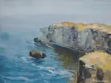 Peter Boyadzhiev, Cliffs at Sozopol, маслени бои върху картон