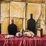 Stefan Yanev, Still life with lobster shell and glass, маслени бои върху платно