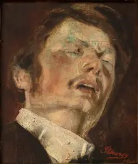 Iosif Steurer, Muzica (probabil tenorul Nicolae Leonard), 1906, ulei pe pânză lipită pe carton