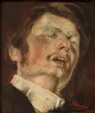 Iosif Steurer, Muzica (probabil tenorul Nicolae Leonard), 1906, ulei pe pânză lipită pe carton