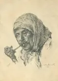 Octav Băncilă, Țigancă cu pipă, 1918, litografie