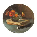 Marta Moisescu, Natură statică cu cărți și crăițe, ulei pe carton