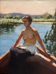 Grigore Manea, Nud în natură, ulei pe lemn