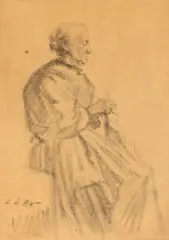 Cusătoreasă by Leon Biju, cărbune pe carton, sold Jun 2026