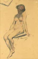 Grigore Manea, Nud, 1913, tuș, creion și acuarelă pe hârtie