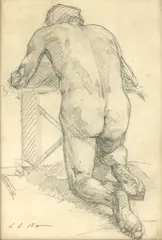 Leon Biju, Model pozând, cărbune pe hârtie