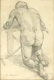 Leon Biju, Model pozând, cărbune pe hârtie
