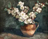 Flori albe by a doua jumătate a sec. Xx Școală Românească, ulei pe carton, sold Jun 2026