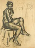 Petar Dobrović, Seated Act, 1915.-1920., charcoal on paper