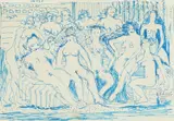 Marijan Detoni, Women in the Thermal Bath, blue ink on paper