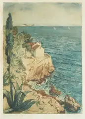Dušan Kokotović, Dubrovnik Coast, watercolored copper engraving