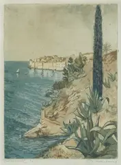 Dušan Kokotović, View of the Walls, watercolored copper engraving