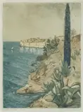 Dušan Kokotović, View of the Walls, watercolored copper engraving
