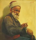 Oskar Jelačić pl. Bužimski, Man Smoking, oil on canvas mounted on cardboard