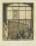 Milan Steiner, View on St. Blaise, tempera and drypoint on paper