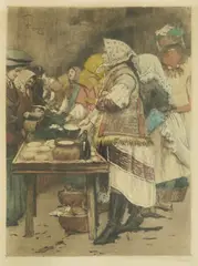 Menci Clement Crnčić, Sixpenny (Dolac), cca.1910., colored copper engraving
