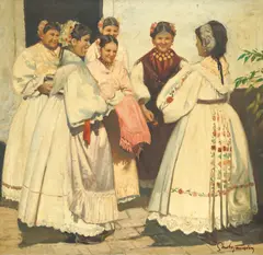 Slavko Tomerlin, Girls in front of the Church, 1974., oil on canvas