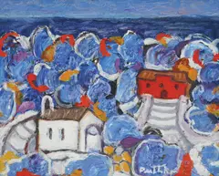 Đuro Pulitika, Seascape with Lapad, 1998., oil on cardboard