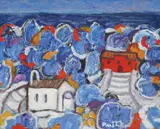 Đuro Pulitika, Seascape with Lapad, 1998., oil on cardboard