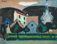 Slavko Šohaj, View of the Bell Tower, Oil on canvas