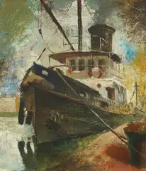 Sergije Glumac, Tugboat, oil on canvas