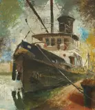 Sergije Glumac, Tugboat, oil on canvas
