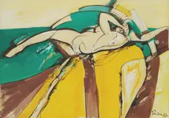 Nude in Yellow and Green by Zlatko Prica, 1988., tempera on paper, offered Jun 2026
