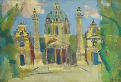 IVO VOJVODIĆ, Karlskirche (Vienna), 1955., oil on canvas