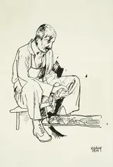 Krsto Hegedušić, Man Peeling Corn, 1939., ink on paper