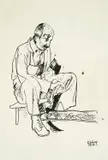Krsto Hegedušić, Man Peeling Corn, 1939., ink on paper