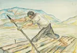 Ivan Čargo, Skeleton Maker, 1937, watercolor on paper