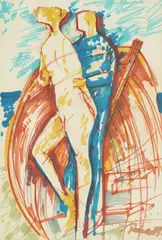 Two Figures by Zlatko Prica, 1989., marker and pastel on paper, sold Jun 2026