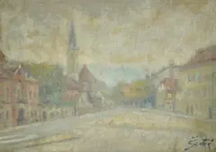 Ljudevit Sestic, Deserted Street, oil on canvas mounted on hardboard