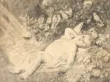 Emil Wilhelm Becker, Amoraș și vrăbiuțe, cărbune pe hârtie
