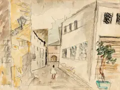 Henri Catargi, Stradă din Malaga, 1971, acuarelă și cărbune pe hârtie