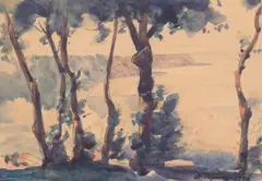 Stefan Popescu, Peisaj mediteranean, 1916, acuarelă și creion pe hârtie
