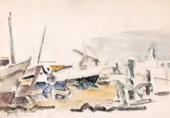 Henri Catargi, Bărci în Andalusia, 1971, acuarelă și creion pe hârtie