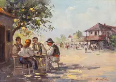 Constion, La cârciuma satului, ulei pe carton